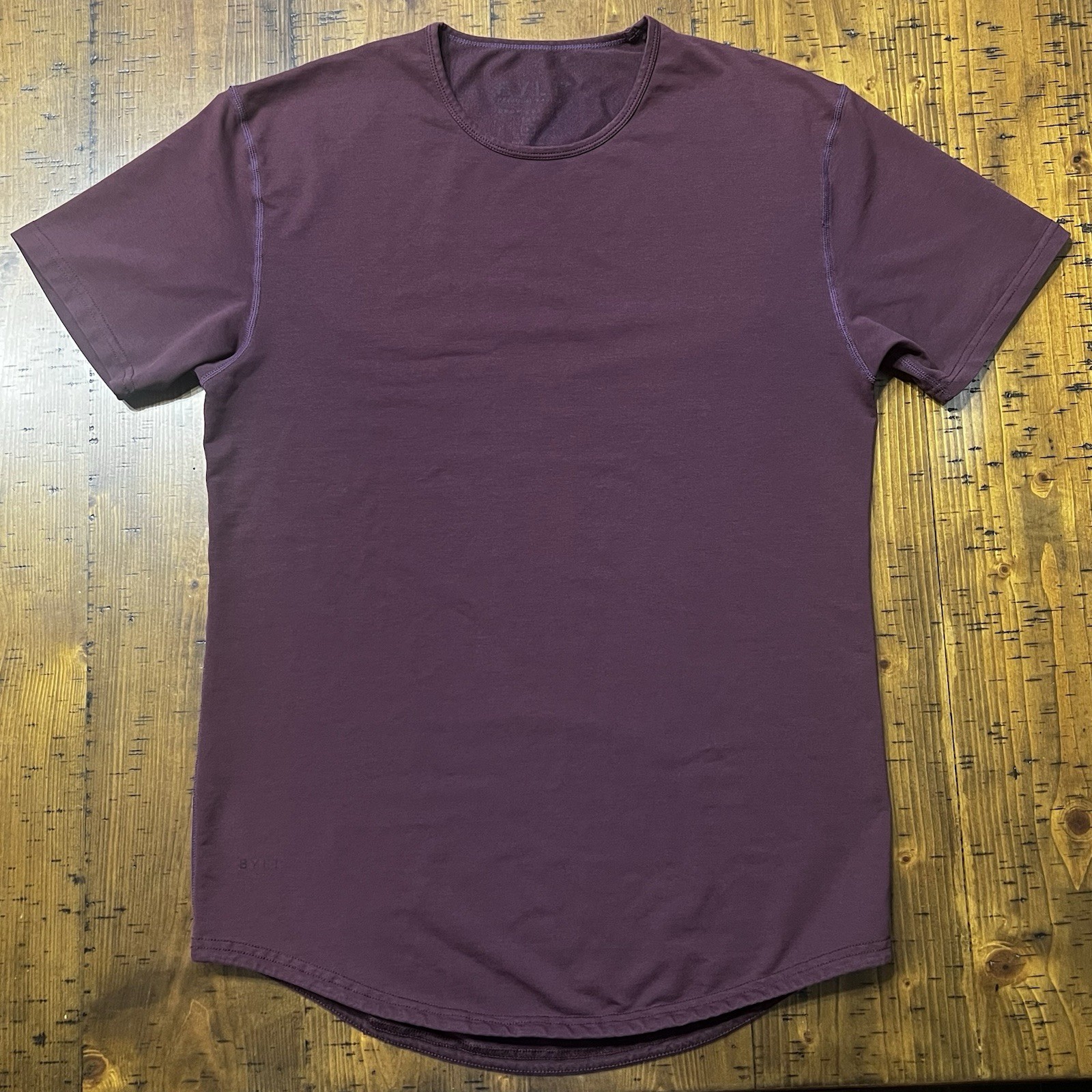 BYLT Shirt Mens Medium Maroon Crewneck Drop-Cut Curved Hem Tagless Casual Tee
