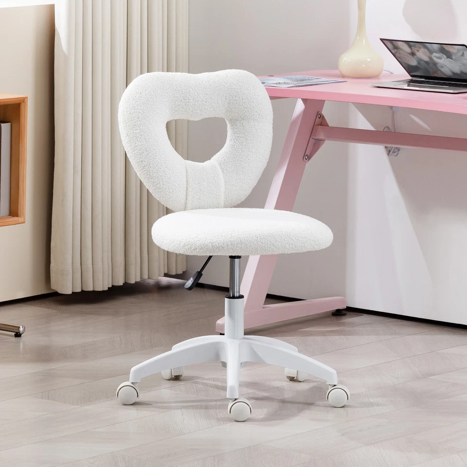 HOMCOM Armless Heart Desk Chair, Makeup Vanity Chair for Home, White - Image 2 of 4
