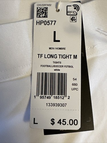 ADIDAS COMPRESSION LONG TIGHTS HP0577 WHITE MEN LARGE FOOTBALL FUTBOL SOCCER NWT - Picture 5 of 9