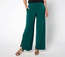 Susan Graver Women's Pants Sz XL Every Day Liquid Knit Wide Leg Green A654256