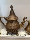 Vintage Middle Eastern Coffee/Tea Pot Turkish Stamped Brass set of 2 w/creamer — photo 7