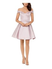 XSCAPE Womens Fit + Flare Short Dress Beige Short Sleeve Cocktail Lined 10