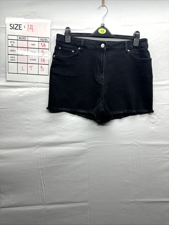 Pantalones Cortos Papaya Mujeres Negros Denim Talla 14 Elastizados Botón Cremallera Mosca W34 L3 Foto 2 de 4