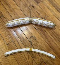 Set of 2 Matching Vintage Padded Lingerie Hangers w/Gold Damask Pattern