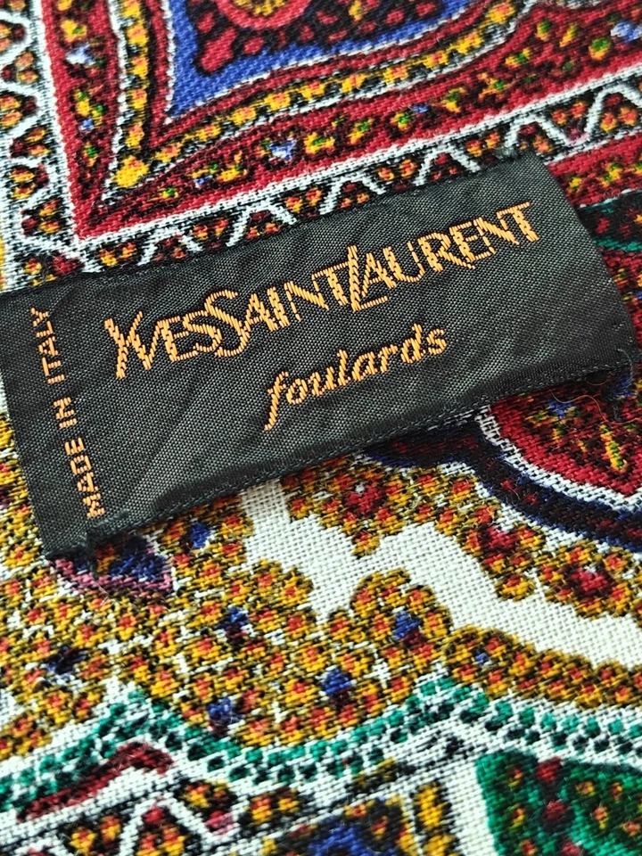 Vintage YSL Saint Laurent Paisley Challis Wool Large Scarf Logo Christmas Shawl  - Image 3 of 4