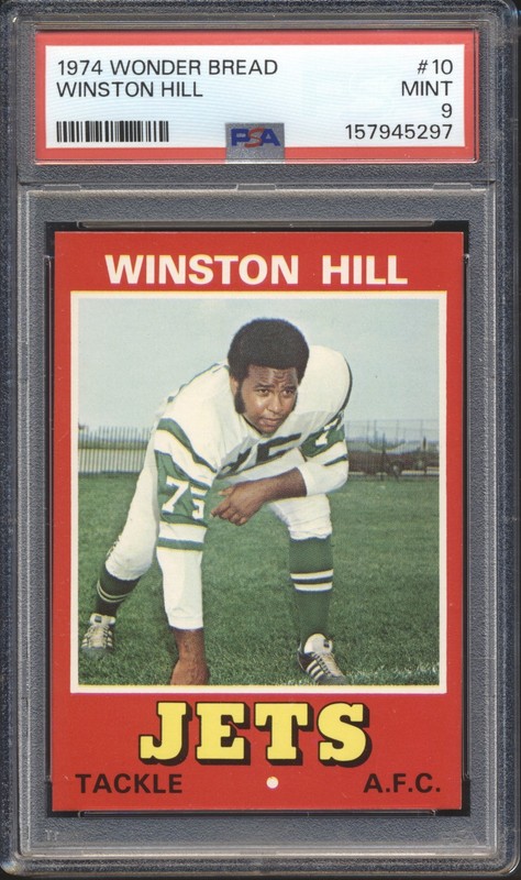 1974 Topps Wonder Bread Football Winston Hill #10 PSA 9 JETS MINT HOF