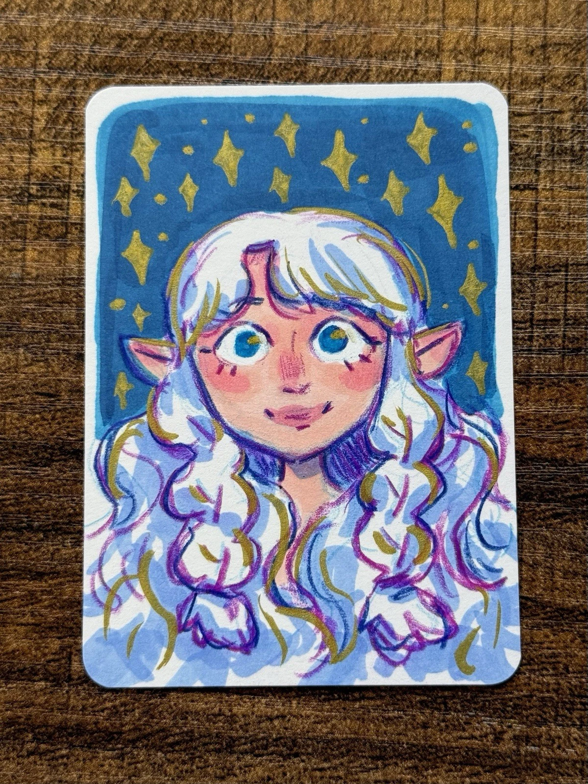 ACEO Original Elf Art “Star Elf” 2.5” x 3.5” by Scribblebug
