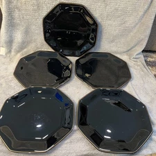 5 Arcoroc OCTIME Glass Dinner Plates 10 5/8" Octagonal France Gold Rim