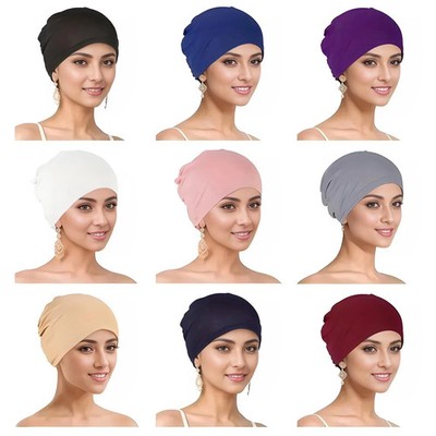 1 Pieces Solid Women  Hat Stretchy Turban Beanie,Pre Tied Chemo Head Sca...