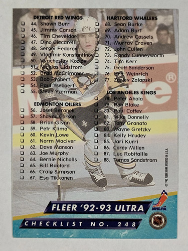 1992-93 Ultra #248 Checklist 1 - Picture 2 of 2