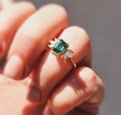 2Ct Emerald Cut Simulated Emerald Engagement Ring 14K Yellow Gold Plated