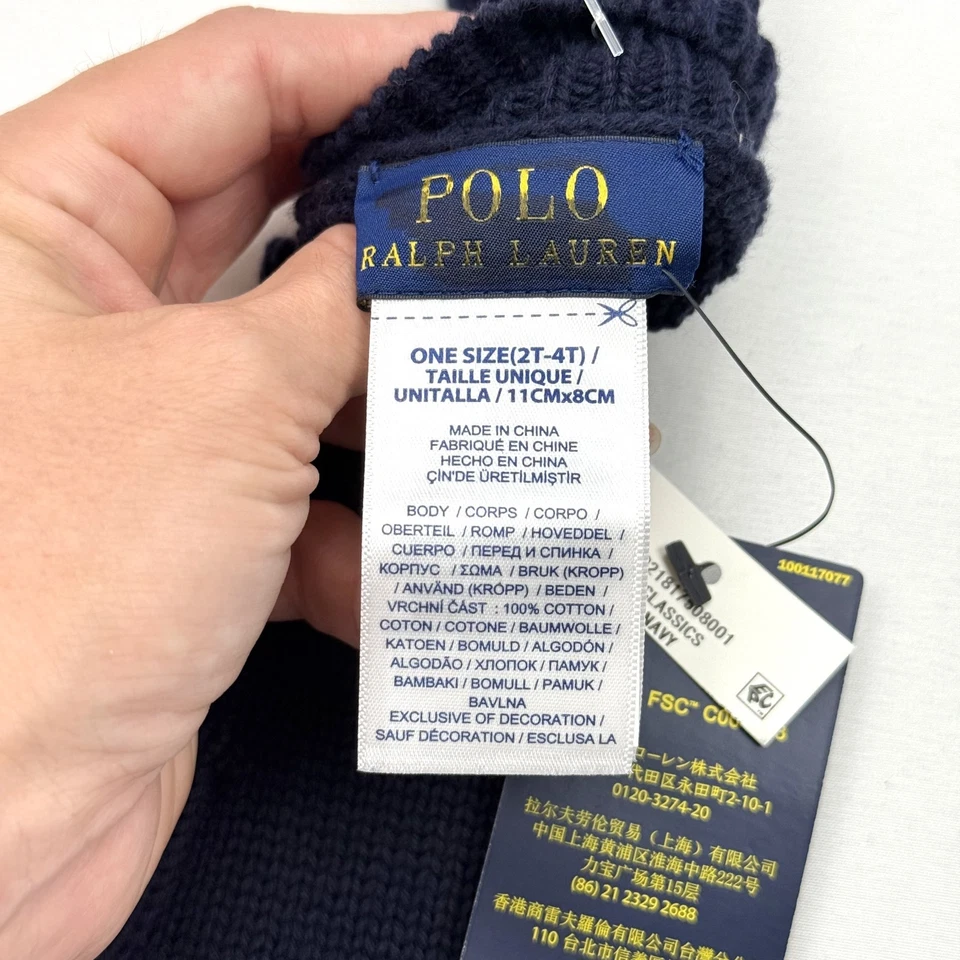 New POLO Ralph Lauren Kids Mittens 2T-4T Navy Blue Knit 100% Cotton - Image 4 of 4