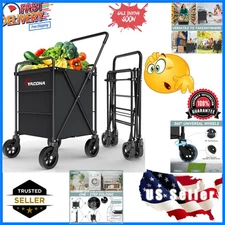 Folding Shopping Cart for Groceries, Grocery Cart on Wheels, 360°Rolling Swiv...