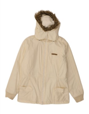 Adidas Damen Bomberjacke mit Kapuze UK 14 Medium Off White Baumwolle SS02