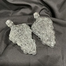 Grape Cluster Glass Bottle Clear Decanters 6" France Screw Cap VTG Set of 2