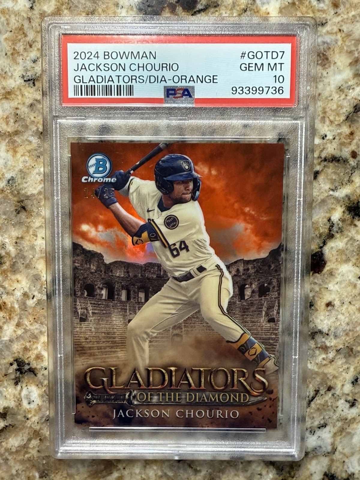 2024 Bowman Gladiators Of The Diamond Orange /25 Jackson Chourio PSA 10