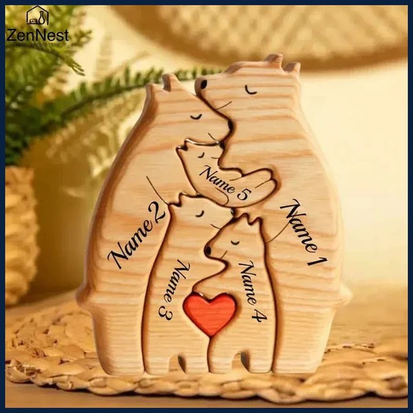 Rompecabezas familiar de oso de madera artístico nombre personalizado decoración del hogar