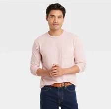 Goodfellow & Co Men's Long Sleeve Pocket Tee Shirt LARGE Light Pink  New