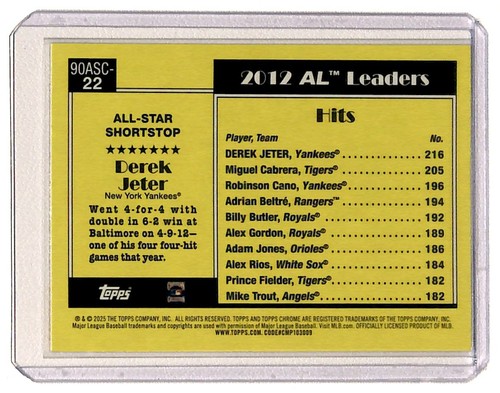 2025 Topps Mojo Refractor Derek Jeter ney New York Yankees #90ASC-22 - Picture 2 of 2