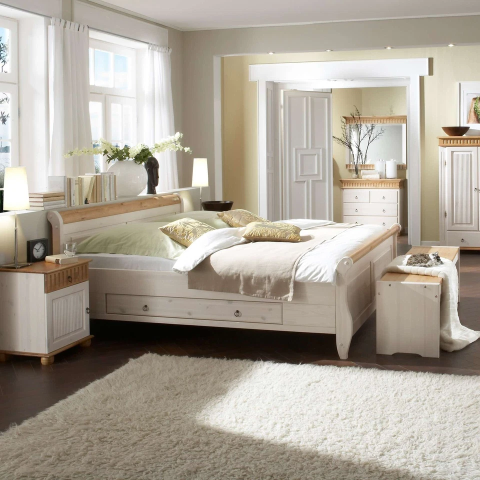 Schlafzimmer Kiefer massiv weiß 3 tlg. Landhausstil Helsinki Schrank Bett Nako - Bild 4 von 4