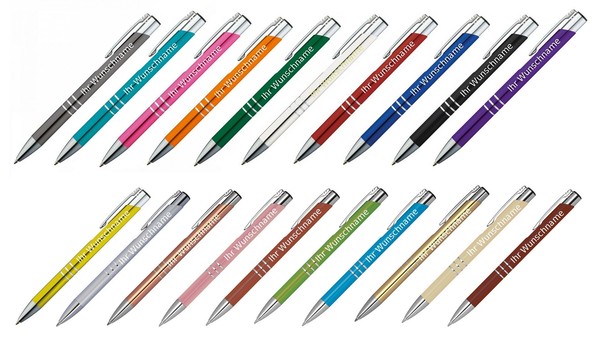 100 Kugelschreiber Aus Metall / Mit Gravur / 20 Verschiedene Farben-image