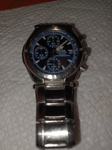 Reloj Hombre Alba Seiko Alarma Cronógrafo Esfera Azul De Colección - Imagen 2 de 8
