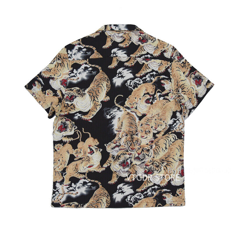 BOB DONG One Hundred Tigers Hawaiian Shirts Men Tropical Aloha Short Sleeve