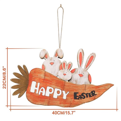 NEW Easter Hanging Wall Sign Rabbit Decor Bunny Door Carrot Happy Easter Spring - Picture 2 of 7