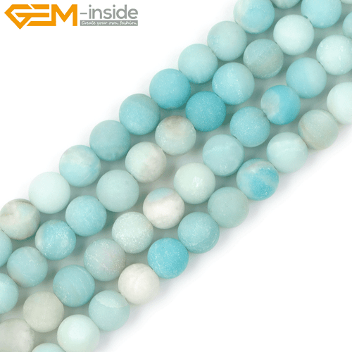 Big Hole Amazonite Beads 15" - Frosted Matte Blue Natural Stone Strand Making - Picture 4 of 23