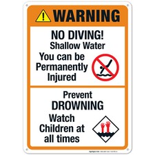 No Diving Shallow Water Sign, Pool Sign,