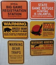 B Grade - Wildlife Regulatory Sign, log cabin, mancave, heavy aluminum