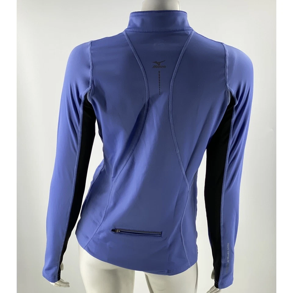 Camisa atlética para correr Mizuno Warmalite Technology Top azul medio agujero para el pulgar Foto 3 de 4