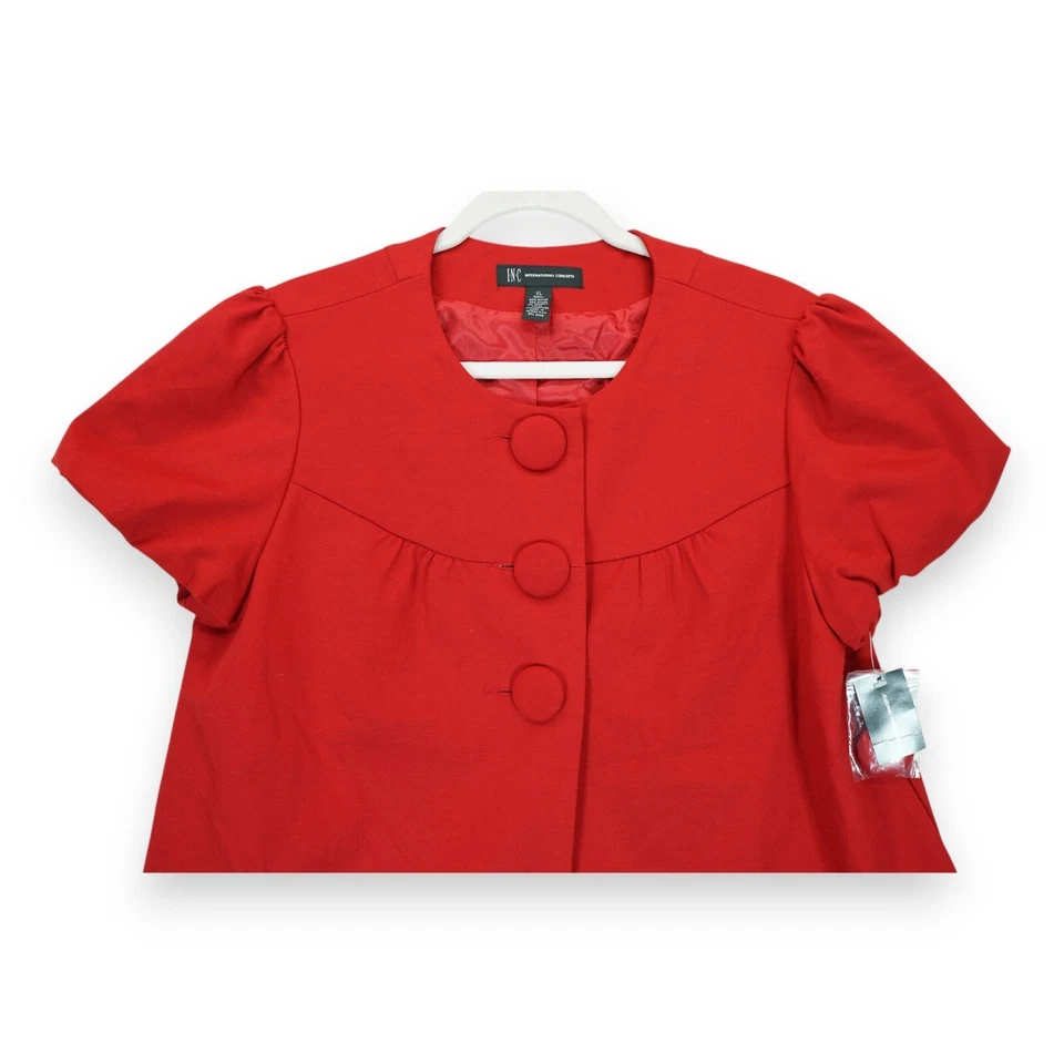 NUEVO CON ETIQUETAS INC International Concepts Chaqueta Para Mujer Roja Botones Grandes Mangas Abullonadas XL Foto 4 de 4