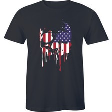 American Warrior Flag Skull Military T-Shirt Army S-2XL