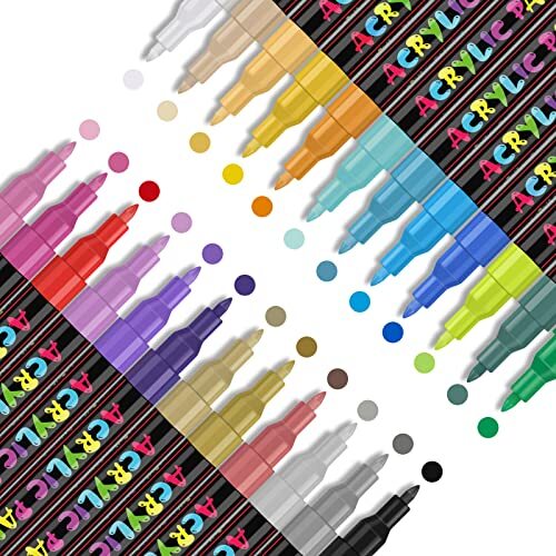 24 Colors Premium Extra Fine Point Acrylic Paint Marker Pens for Wood Canvas ...