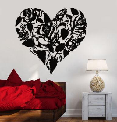 Vinyl Wall Decal Roses Bouquet Flowers Heart Love Romance Stickers ...