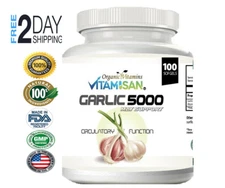 Organic Garlic Capsules - SOFGELS  - 100 Capsules SOFGELS 5000 ORGANIC VITAMINS