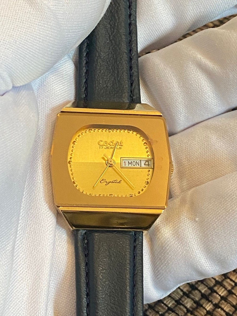 Vintage Cadet Crystal 2137 Automatic 17 jewels Day-Date Gold Dial