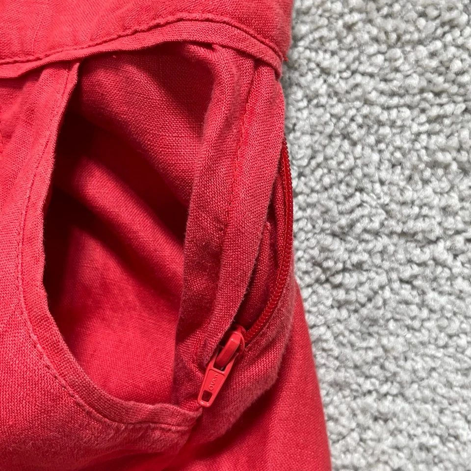 H&M Falda Para Mujer 4 Rojo Lino Botón Cremallera Lateral Plisada Línea A Mini Bolsillo Foto 3 de 4