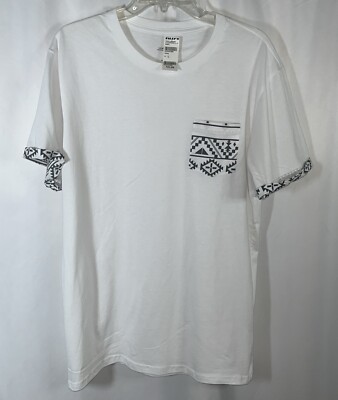 Blue Crown Tilly s Men s White T-shirt Aztec Tribal Inspired Large Pocket