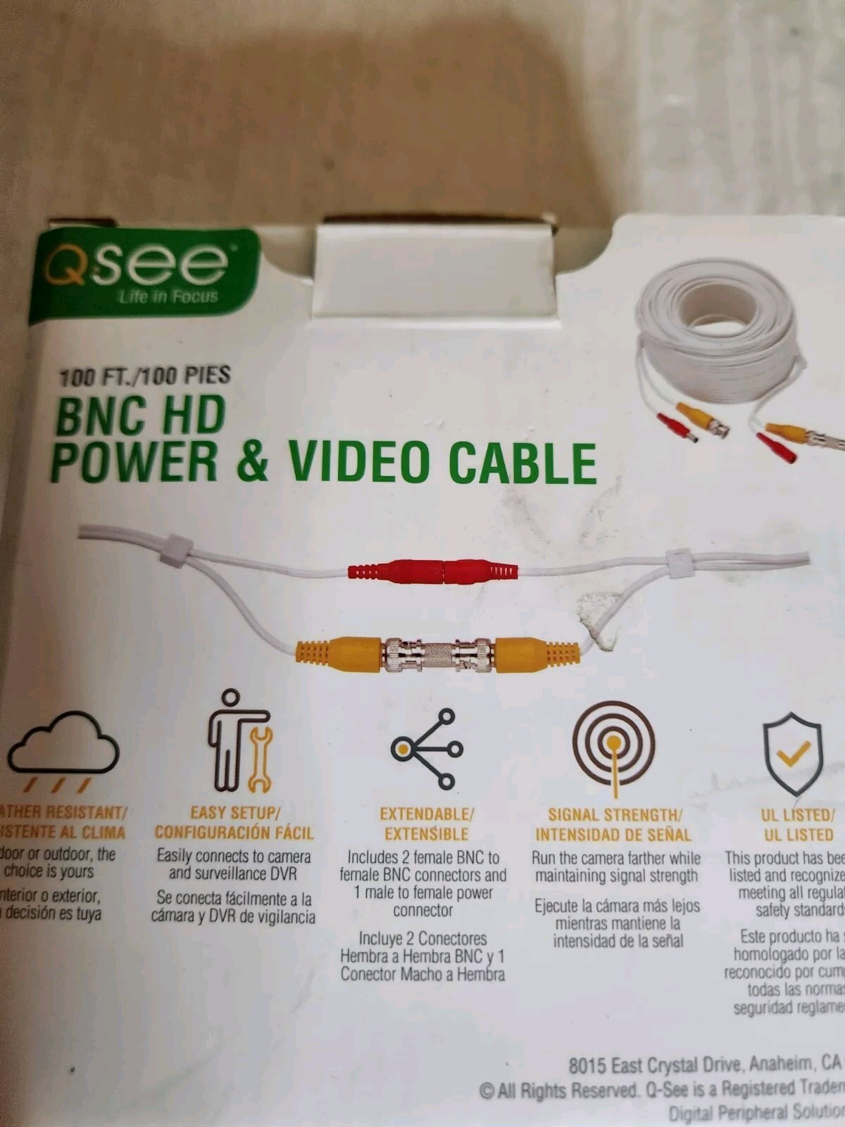 Q-See BNC Coaxial Video & Power Cable, 100 Feet Foot Extension Cord NEW