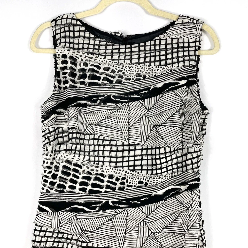 Vestido Vaina Lafayette 148 Seda Sin Mangas Talla 6 Negro Blanco Estampado Mixto Foto 3 de 4