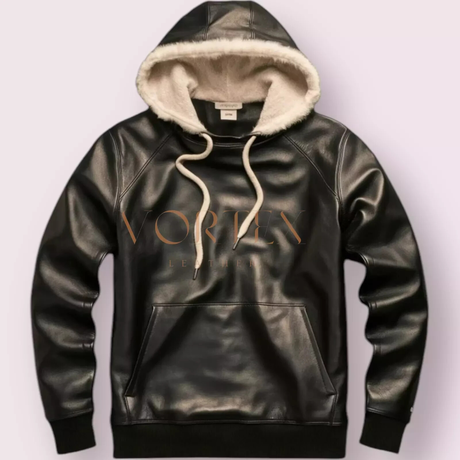 Men's Premium Black Hoodie Leather Lambskin Leather Hoodie Classic Style