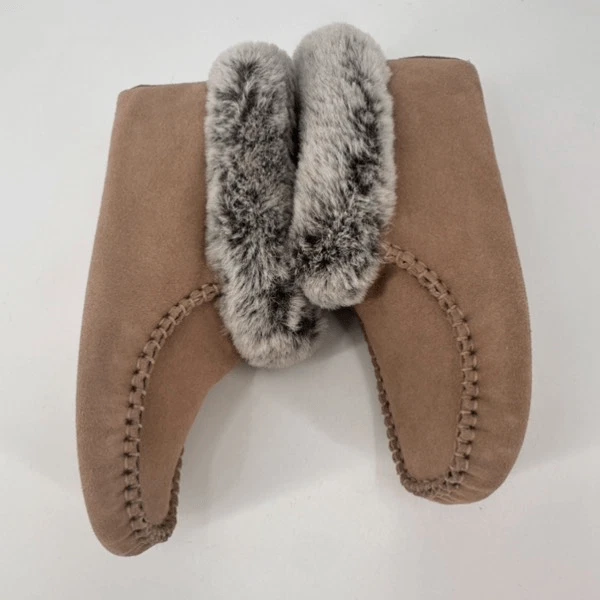 Vintage 90s Hush Puppies Leather Booties Moccasins Slippers Faux Fur Size 6 - Image 4 of 4