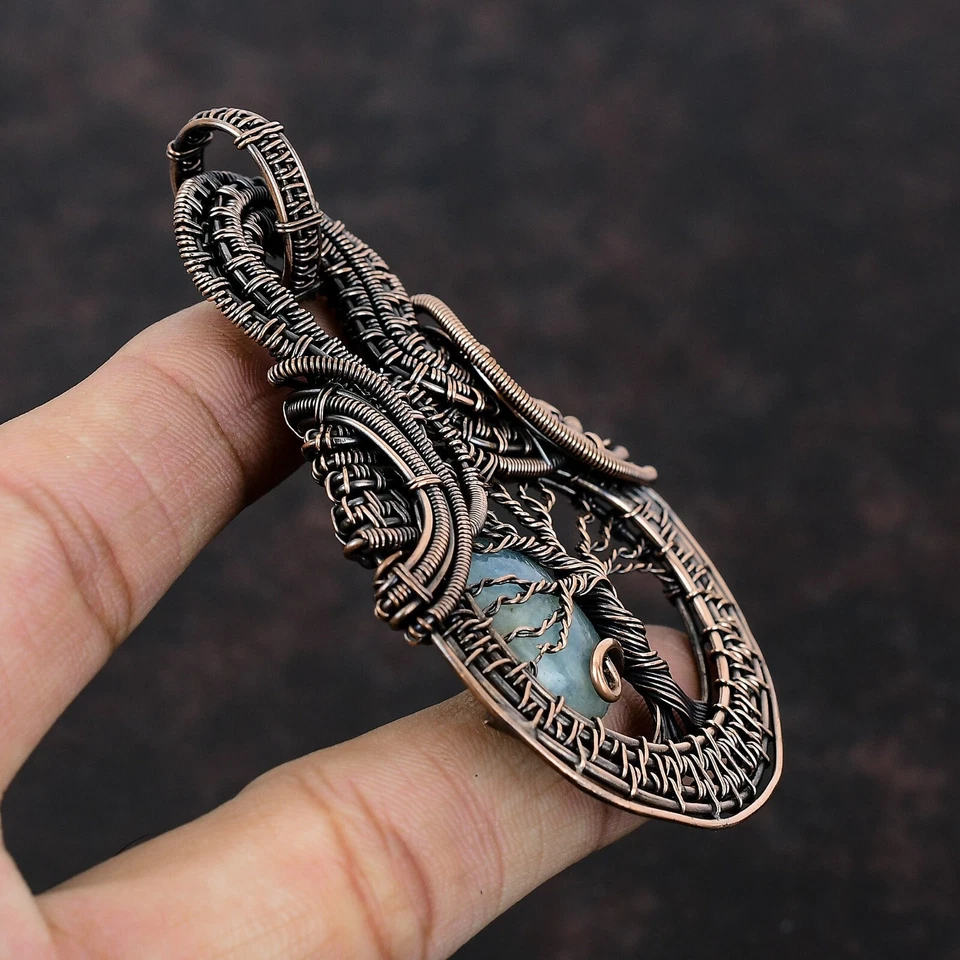 Подвеска из проволоки с аквамарином Tree Of Life ручной работы медная праздничная 3,35 дюйма - Изображение 3 из 4