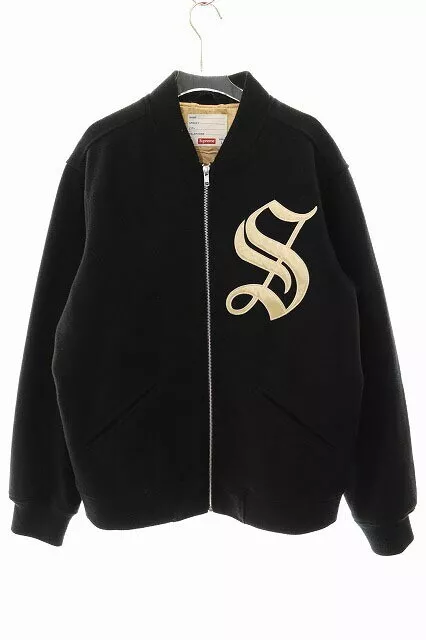 Supreme 16AW Old English Zip Varsity Jacket Noir L Survêtement Homme