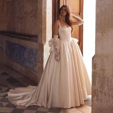 Elegant A-Line Wedding Dresses Square Neck Spaghetti Straps Satin Bridal Gowns