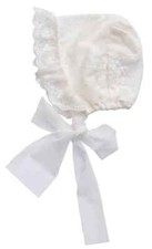 NWT Haute Baby Ivory White Lace Bonnet Newborn Baby Girls 0 3 M