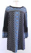 NWT $89 Ann Taylor Loft Black Blue Geometric Bell Sleeve Shift Dress Size S Boho