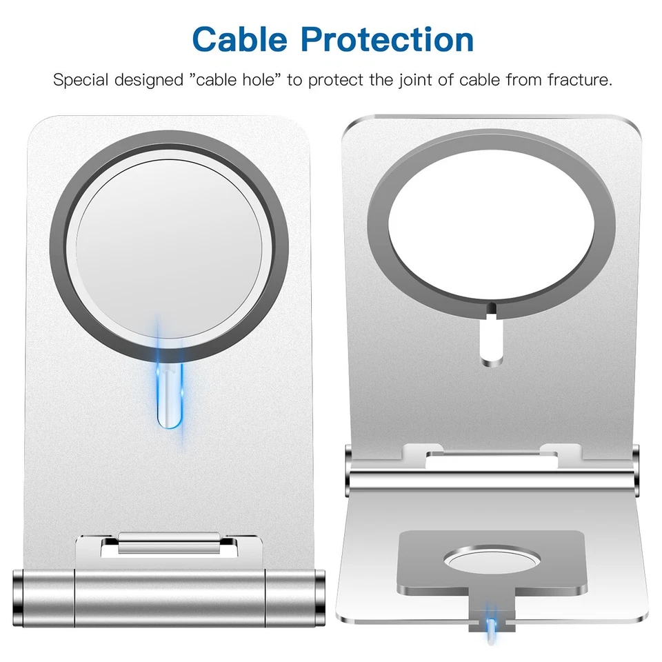 Foldable Aluminum MagSafe Charger Mount Desk Stand for iPhone Apple Watch Tablet - Image 3 of 4
